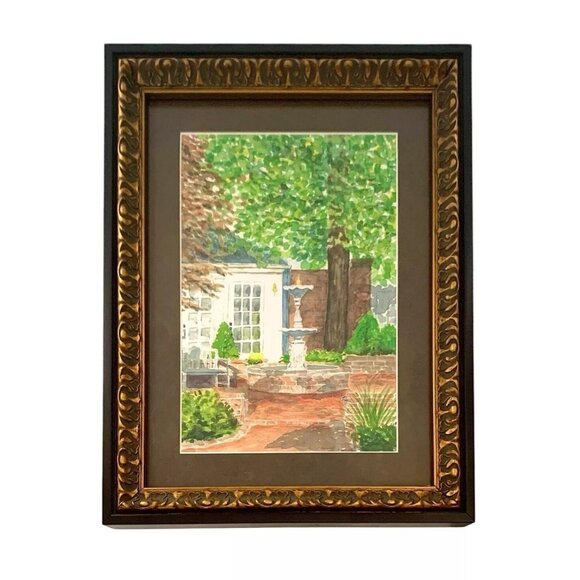 Other - Painting Mansion Garden Original Watercolor Framed Vintage Art Decor